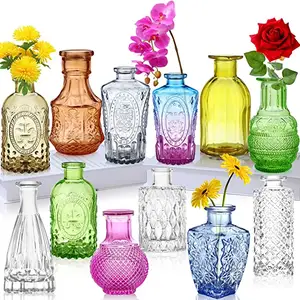 Оптовая продажа, подарочные Стеклянные бутоны, цветные мини-декоративные винтажные домашние Свадебные стеклянные бутылки, маленькие вазы с цветами