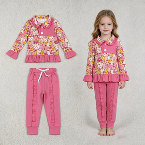 Conjuntos de Ropa para Niños al por Mayor, Conjuntos de Ropa para Niños de Primavera y Otoño, Conjunto de Blusa Rosa con Flores y Volantes para Niñas - Product Image 2
