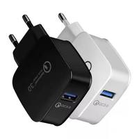 Chargeur mural USB QC 3.0 18W, adaptateur de charge rapide à un seul port, chargeur USB pour téléphone portable, voyage