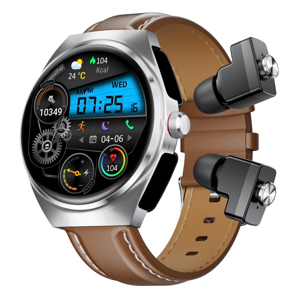 2025 New Best Smart Watch Leather Band with Earbuds 2 in 1 Headphones and Smartwatch Fitness Tracker with Heart Rate Monitor