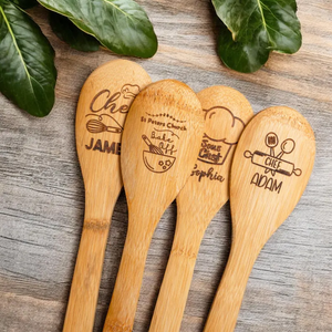 Biểu tượng tùy chỉnh khắc thìa tre nhà bếp Đồ dùng nấu ăn dài xử lý thìa thìa trà - Product Image 3