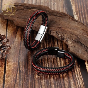Gelang Kulit Asli Pria, Perhiasan Gelang Kulit Asli dengan Gesper Magnetik, Gelang Kulit Kepang Buatan Tangan