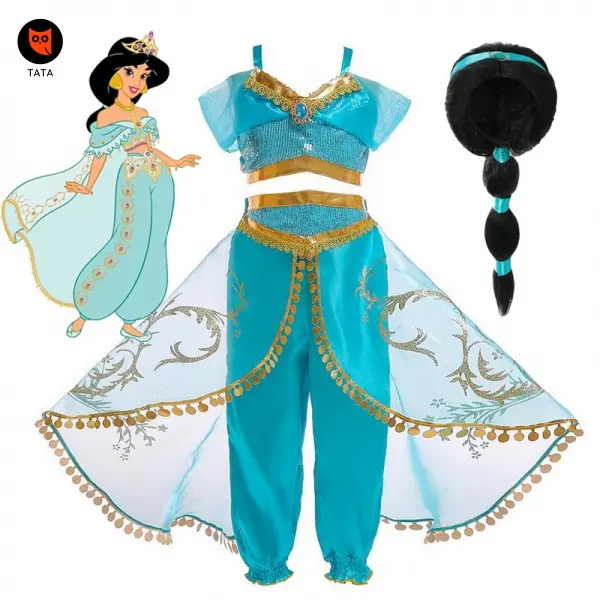 Movie Aladdin Children Costume Cosplay Birthday Party Cartoon Prom Attire Jasmine Princess Girls Dress
