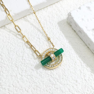 قلادة من الفضة الإسترلينية S925 الرائعة ، عقيق أخضر ، زركونيوم ، معالجة مجوهرات قابلة للتخصيص ، قلادة أنيقة بالوزن المناسب - Product Image 2