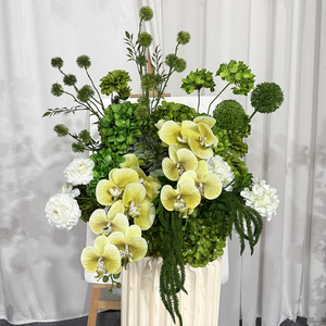 Hortensias Verde Lima y Orquídeas Amarillas, Flores Artificiales Hechas a Mano de Seda para Letreros de Bienvenida de Boda y Decoraciones de Ceremonia - Product Image 3