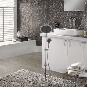 Ensemble de douche mural en acier inoxydable à trois poignées, style moderne, avec pommeau de douche carré effet pluie, finition polie YP-112 Polished S - Product Image 5