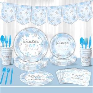 Vaisselle et décorations de fête à thème de flocon de neige Assiettes en papier du monde de la neige Accessoires de tasses pour le divertissement de fête - Product Image 1