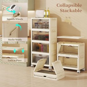 Five-Door Rectangle Clear Plastic PP Foldable <b>Storage</b> Bins Lids Space-Saving Eco-Friendly 35L Capacity Home Clothing Organizer - Product Image 6