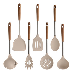 Ustensiles de cuisine en silicone de qualité alimentaire avec manche en bois de hêtre, spatule, cuillère, ustensiles de cuisine, outils de cuisine domestiques - Product Image 1