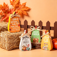 Lot de 4 centres de table en bois en forme de citrouille avec slogans d'automne et nœuds en raphia. pour les fêtes de Thanksgiving, les dîners de la récolte et la décoration saisonnière