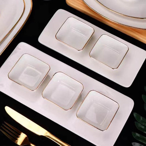 Assiettes d'assaisonnement carrées à bord doré plat de saveur en céramique petits plats de Sauce plats de vinaigre de soja trempage <span class=keywords><strong>bol</strong></span> bon marché - Product Image 1