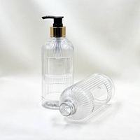 Bouteille Distributrice en Plastique Vide avec Logo Personnalisé, 400 ml, Rayures Verticales, Bouteille Pompe en PETG pour Emballage de Shampooing, Gel Douche, Lotion pour Hôtel