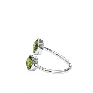 Anillo de Plata de Ley 925 Hecho a Mano con Doble Peridoto, Piedra Verde Redonda, Banda Ajustable, Joyería de Piedras Preciosas al por Mayor - Product Image 3