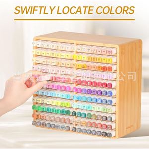 Wooden Marker <b>Storage</b> Rack Multi Tier Desktop Organiser For <b>Drawing</b> Pens Watercolor Brushes Stationery Holder 20 Capacity - Product Image 2