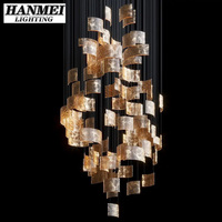 Lustre moderne à hauteur réglable pour hôtel, salon, escalier, avec verre dégradé et LED blanc chaud