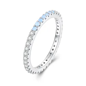 JLN 925 Sterling Silver Blue Simple Finger Ring Stackable Eternity Bands for Women Gift Platinum Plated Fine Jewelry BSR335