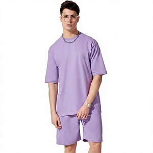 Ensemble T-shirt et short pour homme en coton polyester respirant, décontracté, été, personnalisable, de haute qualité, tricoté - Product Image 1
