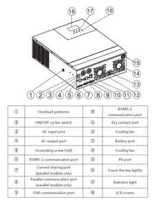 Centrale solaire hybride intelligente 5,5 kW 5,5 kVA MPPT 80A 500 VCC Entrée PV 220 VCA 48 V avec/sans fonction parallèle 5500 W Triphasé HFP4850S80-1 - Product Image 4
