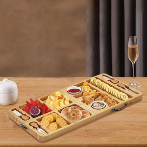Tabla de quesos portátil, tabla de quesos plegable, tabla de madera para frutas y pan, plato para comida de picnic/fiesta con compartimentos. - Product Image 2