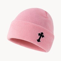 Gorro de punto personalizado con puño, con logo, al por mayor, estilo gótico con cruz, cálido para invierno, para deportes al aire libre, transpirable, impermeable, gorro tipo calavera