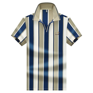 T-shirt d'été rayé à manches courtes et col en V, brodé, décontracté chic <span class=keywords><strong>pour</strong></span> homme, chemise de bureau, polo - Product Image 6