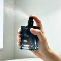 Flacon de parfum pour homme de haute qualité, 30 ml, carré, rectangulaire, en verre bleu dégradé, avec bouchon en bois noir mat