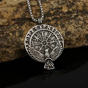 MECYLIFE baja tahan karat Skandinavia kalung jimat pria Odin Rune liontin Nordic budaya gagak Norse Viking perhiasan