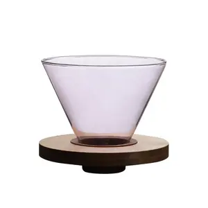 Dishwasher & Microwave Safe Pink Glass Coffee V02 Filter with Wood Base