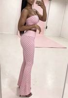 Ensemble d'été 2 pièces pour femme avec logo personnalisé, haut bustier à pois et pantalon évasé taille haute, en Spandex/Coton respirant