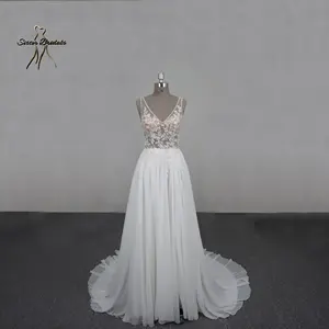 Женское свадебное платье с юбкой годе, роскошное кружевное платье с V-образным вырезом и шлейфом на бретелях-спагетти, 2022