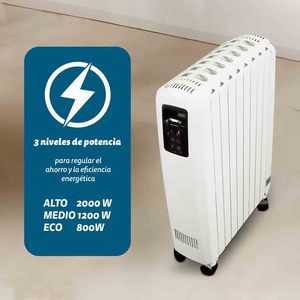 Radiador de Aceite Digital de 2000W, Blanco, 3 Niveles de Potencia, Calefactor Eléctrico - Product Image 2