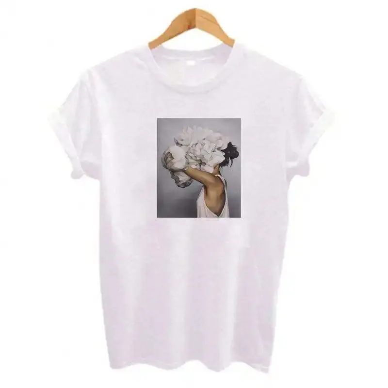 Etiket özel özelleştirmek baskılı Logo o-boyun nefes kadınlar özel T Shirt baskı boş tişört