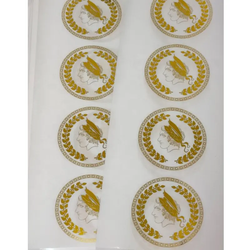 Rouleau d'étiquettes de logo transparent adhésif personnalisé imprimé estampage à chaud feuille d'or et d'argent autocollants transparents pour enveloppe