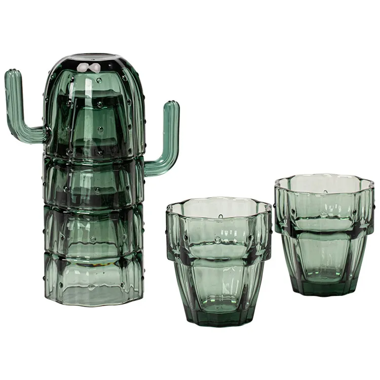 Штабелируемые стаканы в форме кактуса, набор из 4-6 зеленых стаканов для выдувной воды или сока, стеклянные чашки для питья