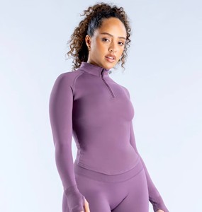 Camiseta de Yoga de Manga Larga con Cierre y Cuello Alto de Secado Rápido, Camiseta Deportiva Ligera con Estampado para Entrenamiento al Aire Libre y Running - Product Image 3