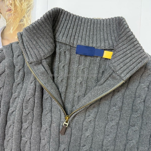 Pull-over polo en tricot torsadé chaud personnalisé avec logo, pour homme, hiver, manches longues, col rond, broderie - Product Image 6