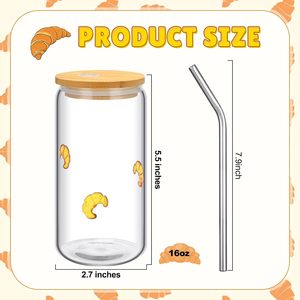 Honeydak 18 oz verre gobelet emblématique <span class=keywords><strong>Croissant</strong></span> jus <span class=keywords><strong>tasse</strong></span> <span class=keywords><strong>avec</strong></span> couvercle pailles peut forme pour <span class=keywords><strong>café</strong></span> été boissons Halloween noël - Product Image 4