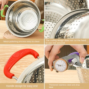 Bassin de cuisine <span class=keywords><strong>en</strong></span> acier inoxydable <span class=keywords><strong>Passoire</strong></span> à trous denses pour le lavage du riz et la vaisselle Panier binaural avec poignée - Product Image 3