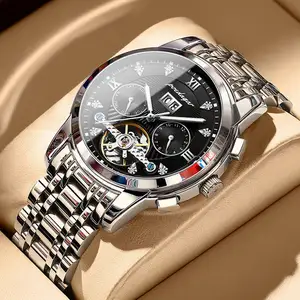 POEDAGAR Fashion Mechanical Watches Business Stainless Steel Men Watch Luminous Waterproof Automatic Watch for Men
