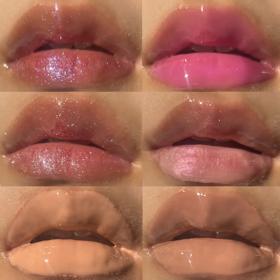 립글로스 공급 업체 사용자 정의 명확한 아이 광택 plumping 반짝이 키트 비건 개인 라벨 과일 립글로스 비 스티커