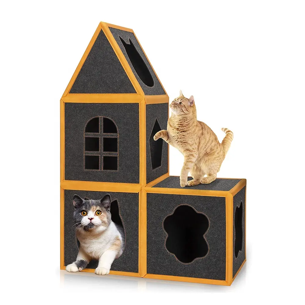 Multi-Functionele Diy Monteren Kat Huisdier Hideaway Speelhuis Toren Condo Interactieve Kat Nest Bed