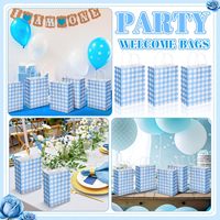 Sacs cadeaux à carreaux bleus et blancs en papier kraft pour fêtes, sacs à bonbons et friandises à carreaux pour Pâques, pique-niques et barbecues