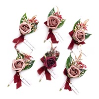 Broche de fleur artificielle faite à la main, boutonnière de mariage pour le marié, épingle de corsage pour banquet, fleur décorative pour revers de costume pour fête