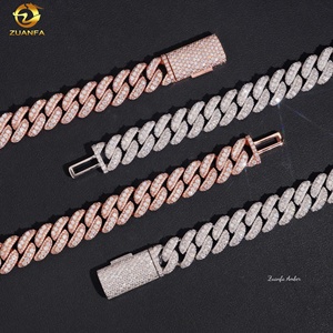 15MM 스털링 실버 힙합 아이스드 아웃 모이사나이트 다이아몬드 쿠반 링크 체인 남성용 목걸이 - Product Image 2