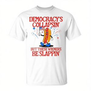 T-shirt Fourth Of July Weiner, design humoristique politique, rouge, blanc, bleu, étoiles scintillantes, manches courtes, col ras du cou unisexe, pour adulte - Product Image 2