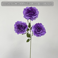 Fournisseur chinois de têtes de roses artificielles à 3 têtes, roses artificielles en soie, roses pour mariage, centre de table pour fête