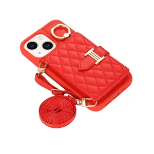 Kruis Schouder Portemonnee Case Met Ring Houder Voor Samsung Galaxy S20/S21/S22/S23, Voor Iphone 14 Schokbestendig Hoesje