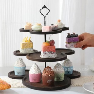 Wooden Cupcake Rack <b>3</b> <b>Tier</b> Round Durable <b>Cake</b> <b>Stand</b> For Wedding Party Dessert Display - Product Image 1