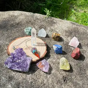 Gemstones Raw Healing Stones Clear Crystal 7 Chakra Stones Collection Point Set For Yoga Meditation Amethyst Gem