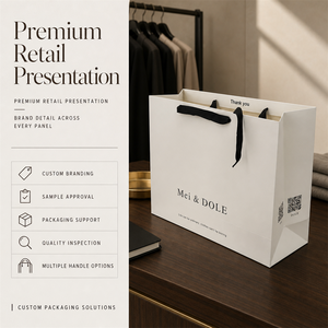 Bolsas de Papel Blancas Mei & <span class=keywords><strong>DOLE</strong></span> con Asas de Listón Negro, Logotipo Personalizado, Marca Privada, Embalaje al por Mayor y al Detal - Product Image 1